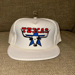 VTG NISSIN White Snapback Mesh Cap Hat TEXAS adjustable POLYESTER